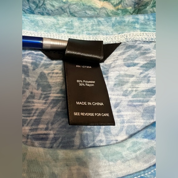 NWT Ali Miles Burn Out Crinkle Knit Plus Sz 3/4 Sleeve Hi-Low Hem Printed Tunic - Picture 5 of 9